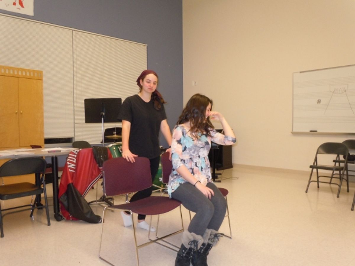 Shira Harris (Junior) and Arielle Kaye (Junior) rehearsing 'Glitter and be Gay' at 