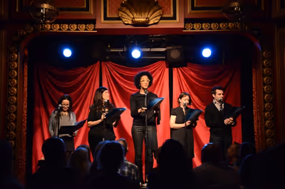 Janeane Garofalo, Dayle Reyfel, Carla Hall, Rachel Dratch and Mario Cantone read "Mom Photo