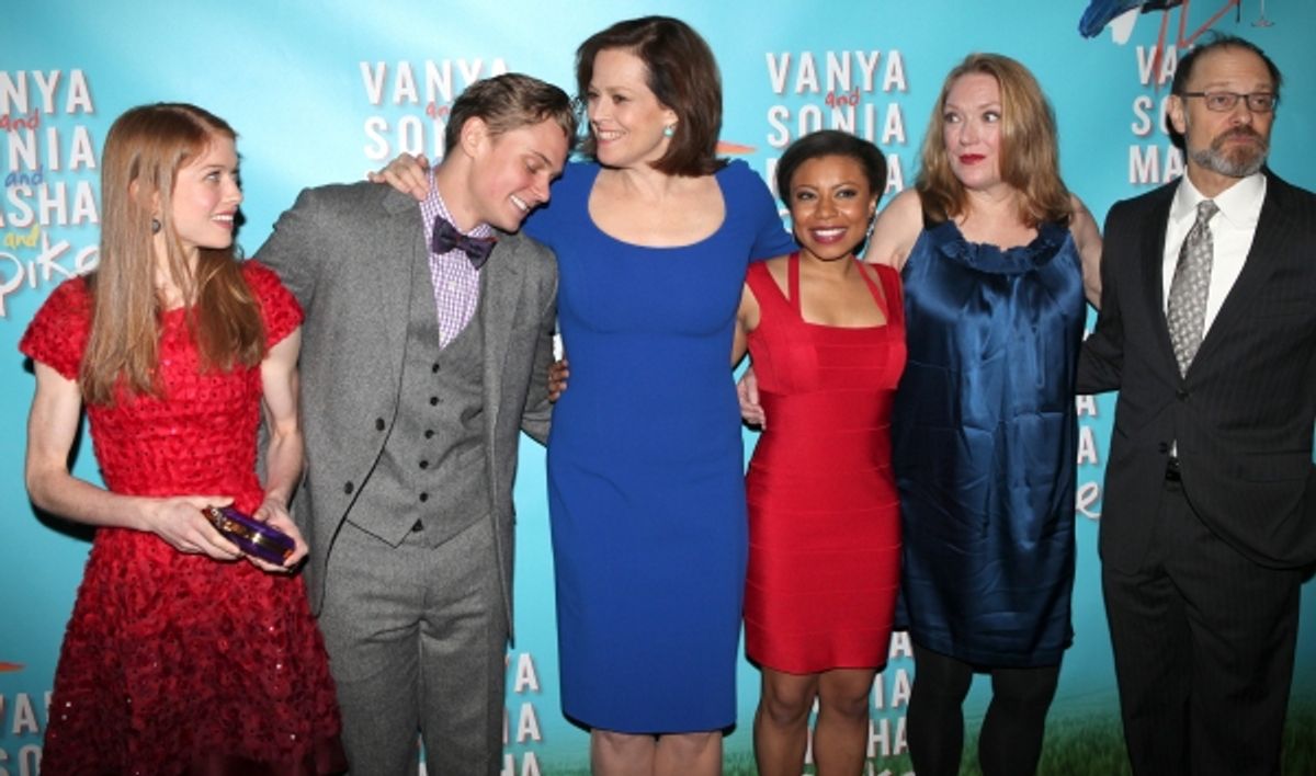 Genevieve Angelson, Billy Magnussen, Sigourney Weaver, Shalita Grant, Kristine Nielsen, and David Hyde Pierce at 