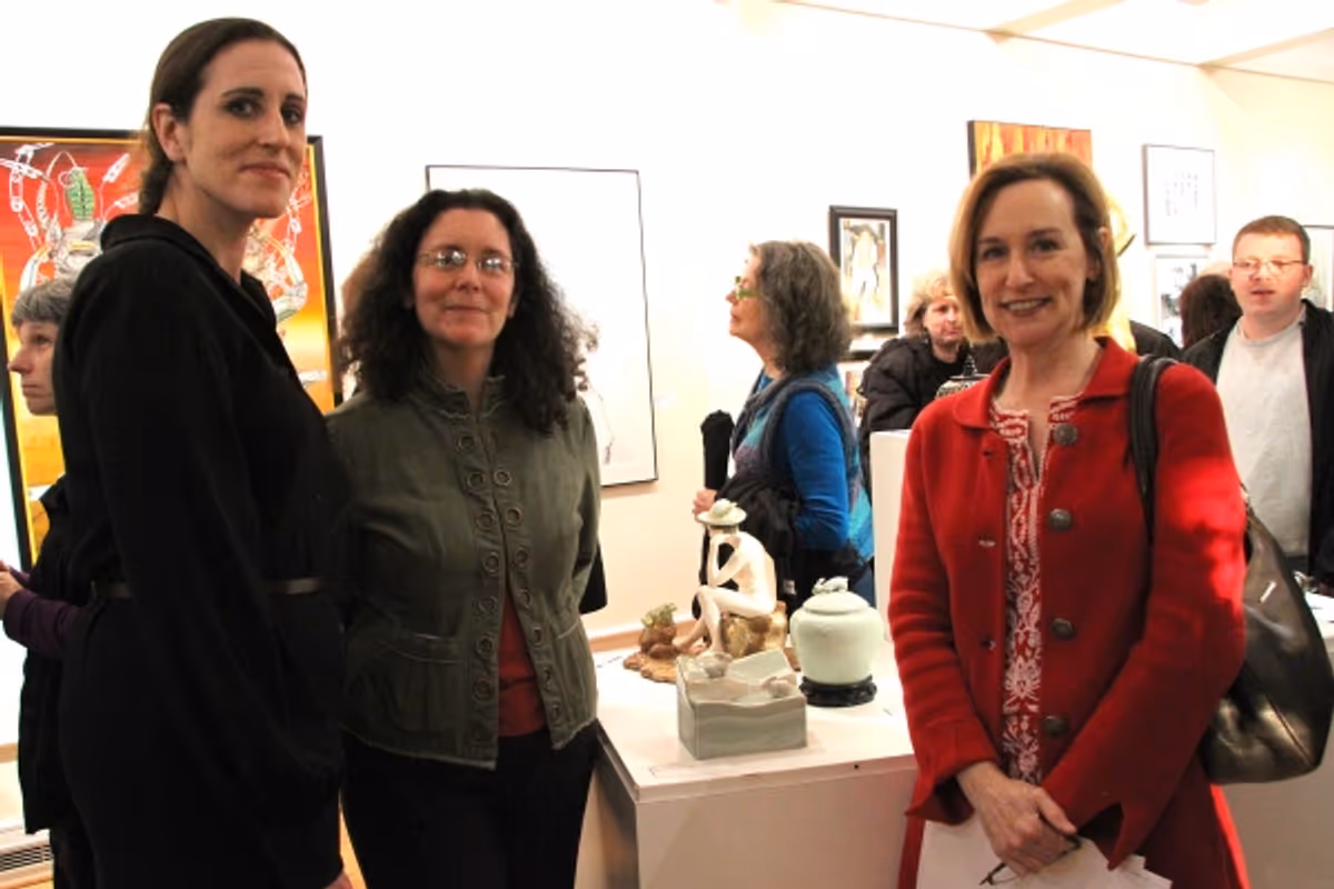 West Windsor Sculptor Janet Felton, right, is pictured with West Windsor Arts Council Executive Director Arin Black, left, and MCA juror Delores Eaton. at 2013 Mercer County Artist Award Winners Announced in New Jersey