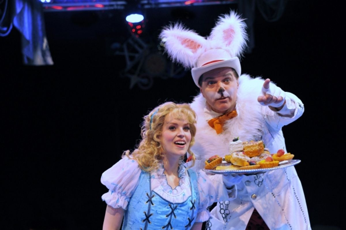 Emily Rohm as Alice and Bernie Yvon as the White Rabbit at 