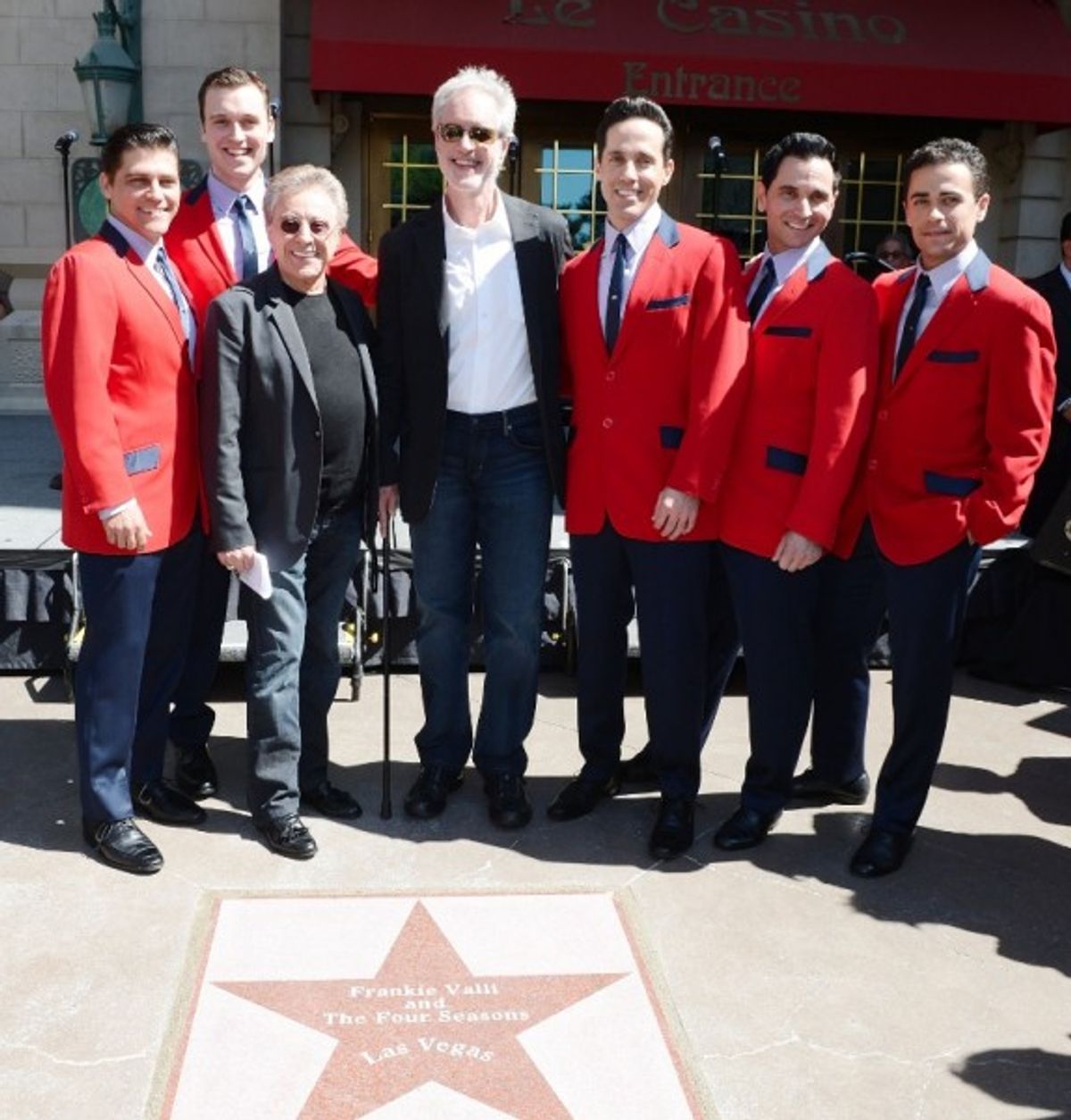 Frankie Valli, Bob Gaudio and the cast of Jersey Boys at 