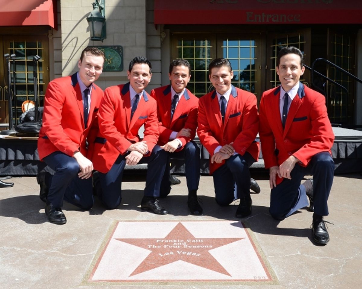 The cast of Jersey Boys (L-R) Rob Marnell, Travis Cloer, Graham Fenton, Deven May and Jeff Leibow at 