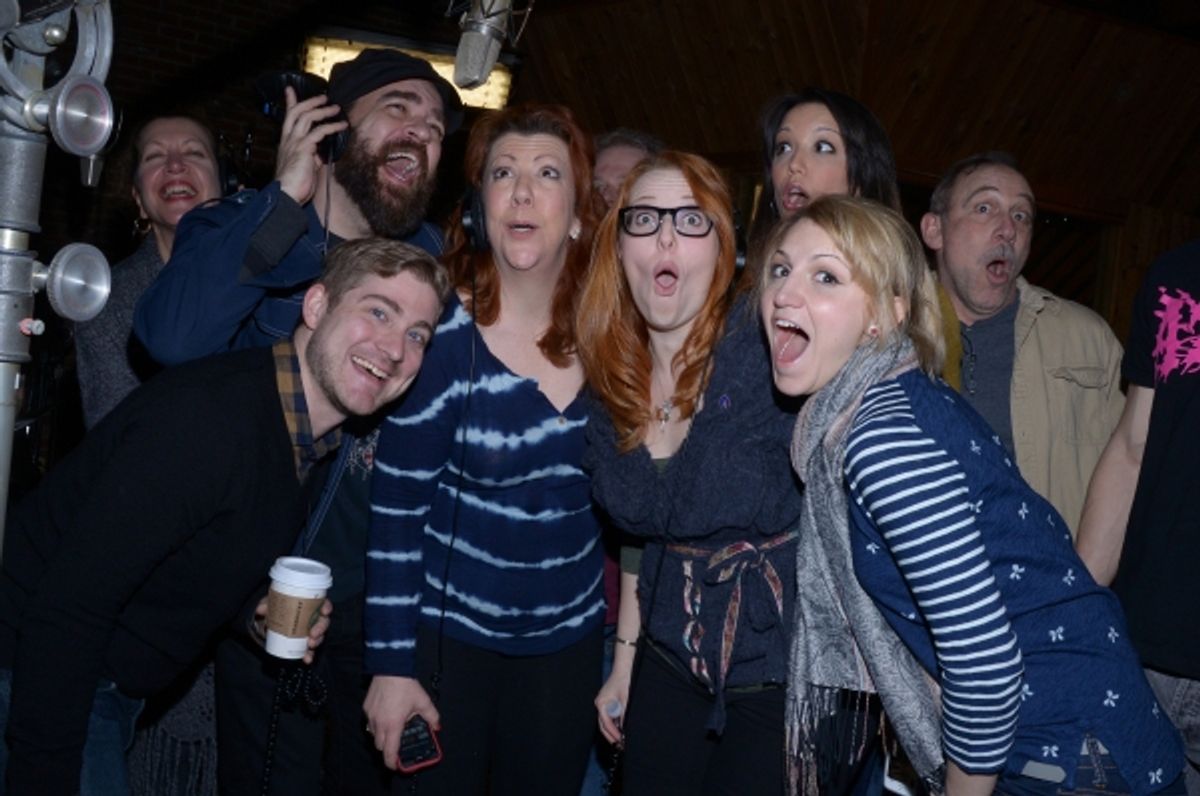 Adinah Alexander, Eric Anderson, Brian Usifer (Music Director), Jennifer Perry, Tory Ross, Annaleigh Ashford, Caroline Bowman (behind), and Stephen Berger at 