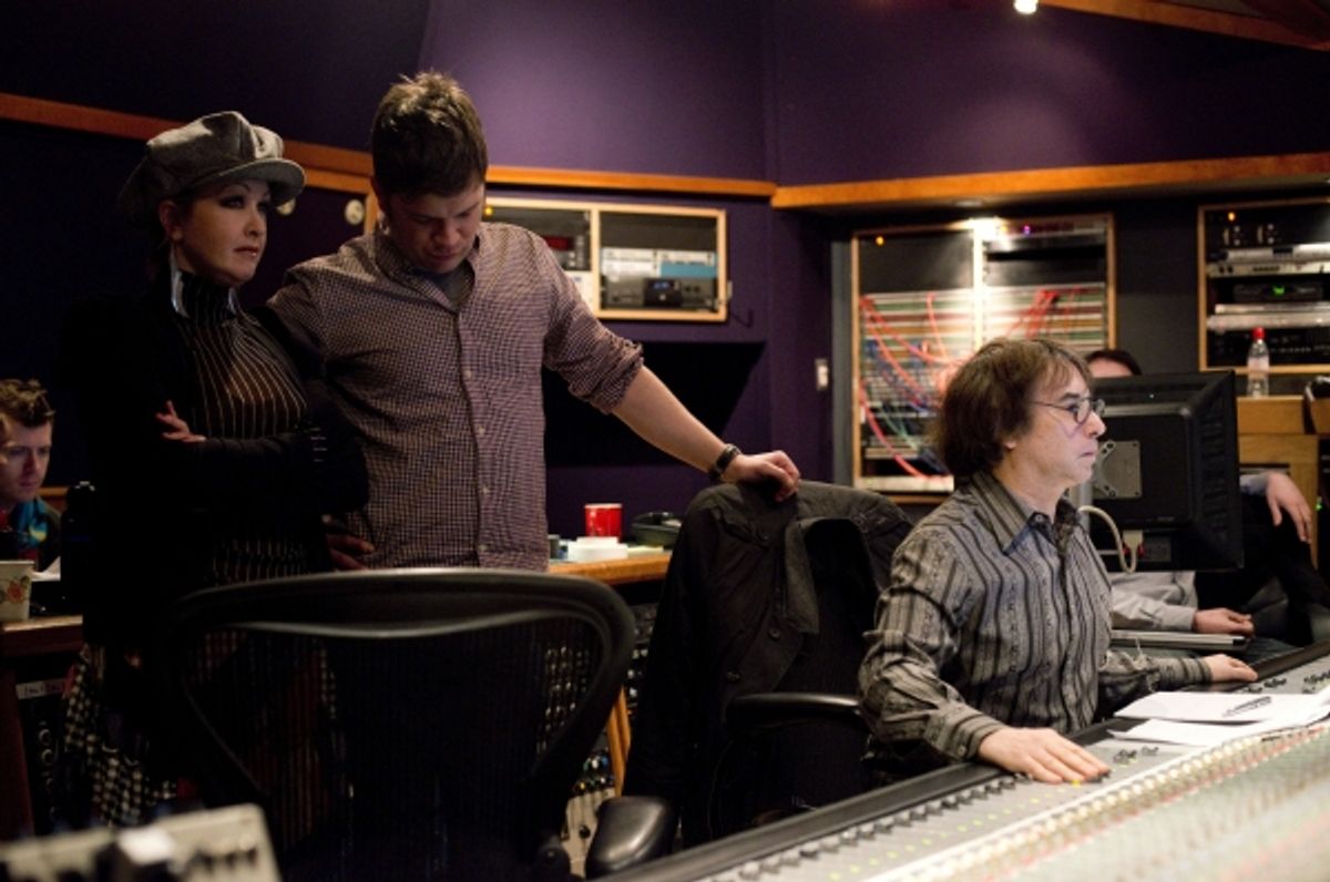 Kinky Boots album producers Cyndi Lauper, Stephen Oremus, and William Wittman at 