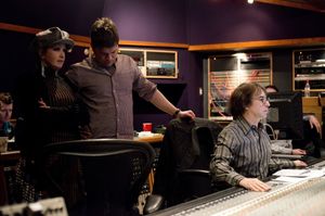 Kinky Boots album producers Cyndi Lauper, Stephen Oremus, and William Wittman Photo