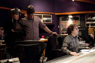 Kinky Boots album producers Cyndi Lauper, Stephen Oremus, and William Wittman Photo