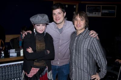 Kinky Boots album producers Cyndi Lauper, Stephen Oremus, and Bill Wittman at work Photo