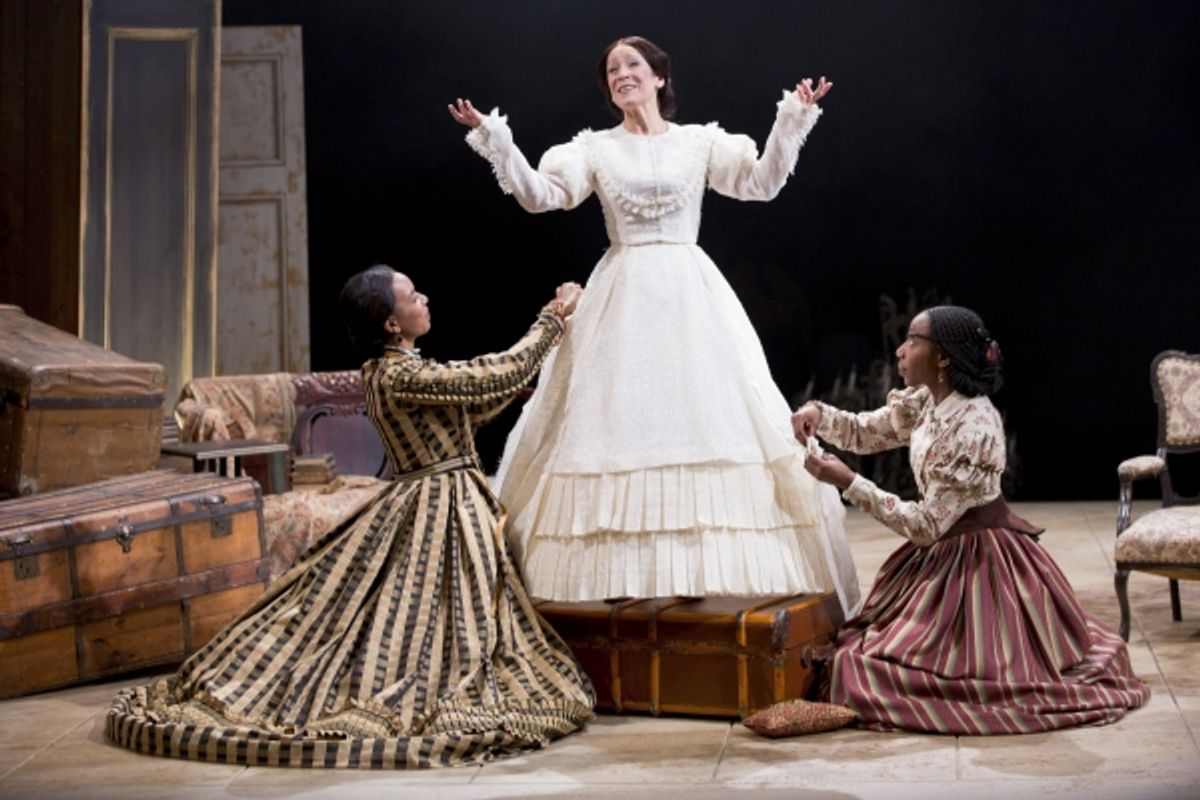 Sameerah Luqmaan-Harris as Elizabeth Keckly, Naomi Jacobson as Mary Todd Lincoln and Joy Jones as Ivy in Arena Stage at 