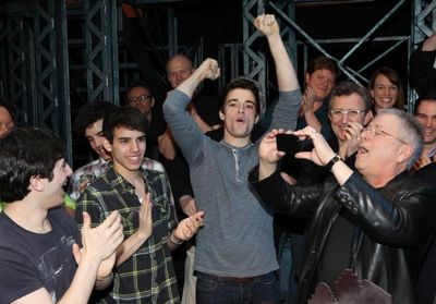 Corey Cott, Mark Aldrich, Thomas Schumacher, Kara Lindsay, Alan Menken & Company  Photo