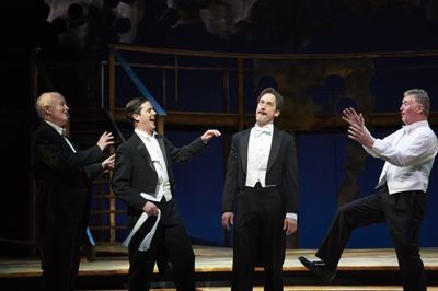 The bachelor Benedick (actor, third from left, J. Todd Adams) is "busted" by his cons Photo