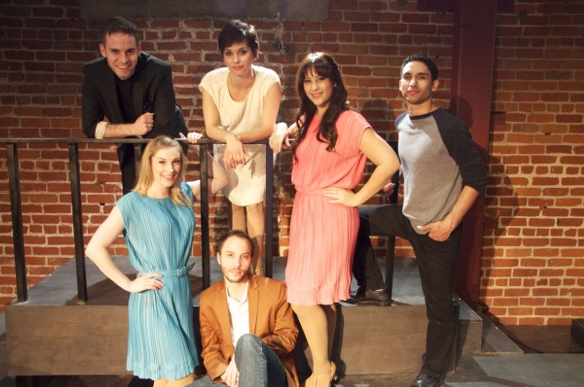 The Cast - L to R: Ryan Wagner, Jamie Mills, Julianne Donelle, Christopher Roque, Aimee Karlin, Robert Wallace. at 