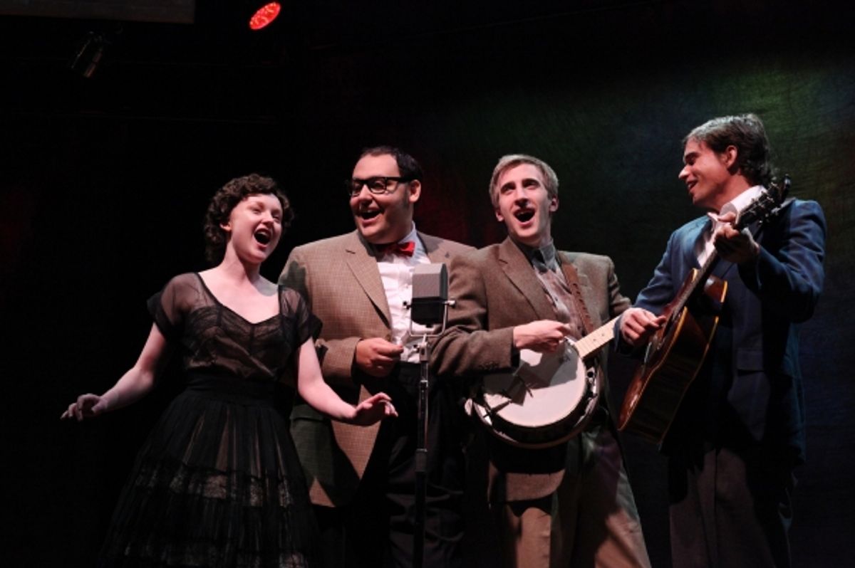 Sylvie Davidson as The Lady, Nicholas Mongiardo-Cooper as The Preacher, Justin Flagg as The Lonesome Traveler and Brendan Willing James as The Poet. at 