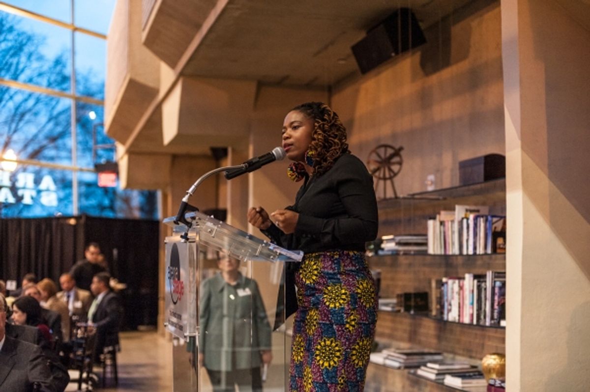 Playwright Katori Hall addresses dinner guests. at 