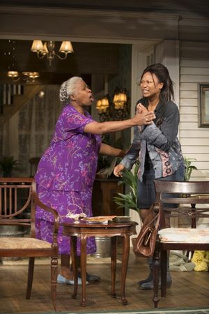 Shelah (Cheryl Lynn Bruce) tries to calm Cookie (ensemble member Alana Arenas) down. @ BroadwayWorld Shelah (Cheryl Lynn Bruce) tries to calm Cookie (ensemble member Alana Arenas) down. Photo