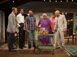 Shelah, (Cheryl Lynn Bruce) celebrates her birthday with (left to right) Dr. Anderson (ensemble member Tim Hopper), Creaker (Ron Cephas Jones), Spencer (James T. Alfred), Mae (Jacqueline Williams) and Aubrey (Glenn Davis) @ BroadwayWorld Shelah, (Cheryl Lynn Bruce) celebrates her birthday with (left to right) Dr. Anderson Photo