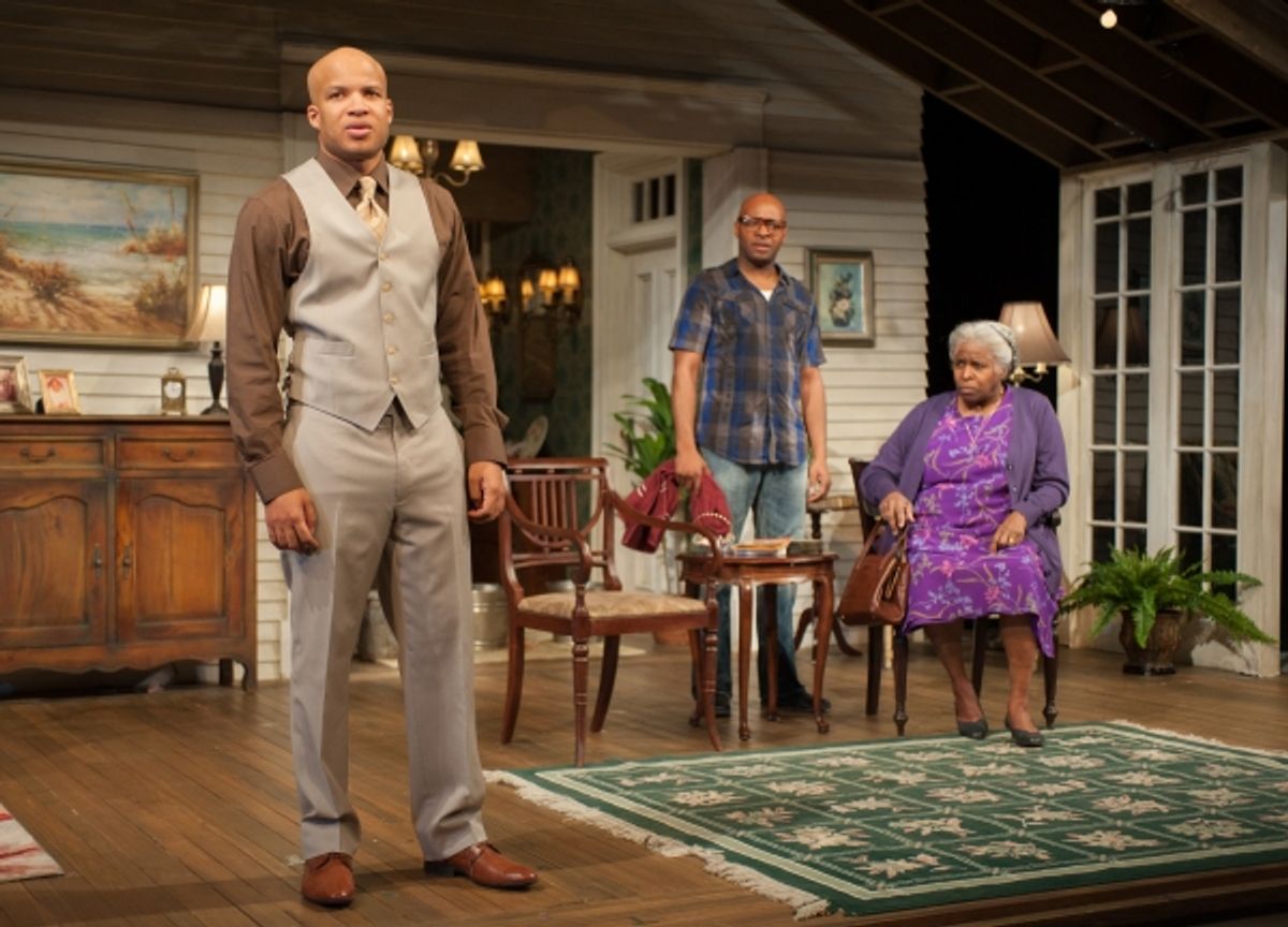 Aubrey (Glenn Davis) and Spencer (James T. Alfred) talk with their mother, Shelah, (Cheryl Lynn Bruce) at 