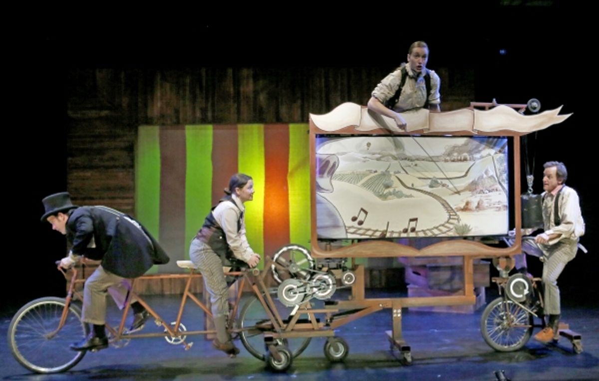 David Catlin, Becky Poole, Kasey Foster and Kurt Brocker operate a 4-person cantastoria, just one of many creative storytelling devices in The Elephant and The Whale. at 