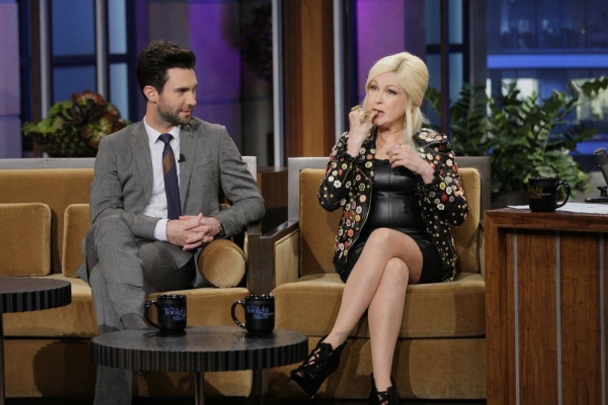 Cyndi Lauper and Company during an interview with host Jay Leno on April 12, 2013 -- (Photo by: Chris HastonNBC) at 