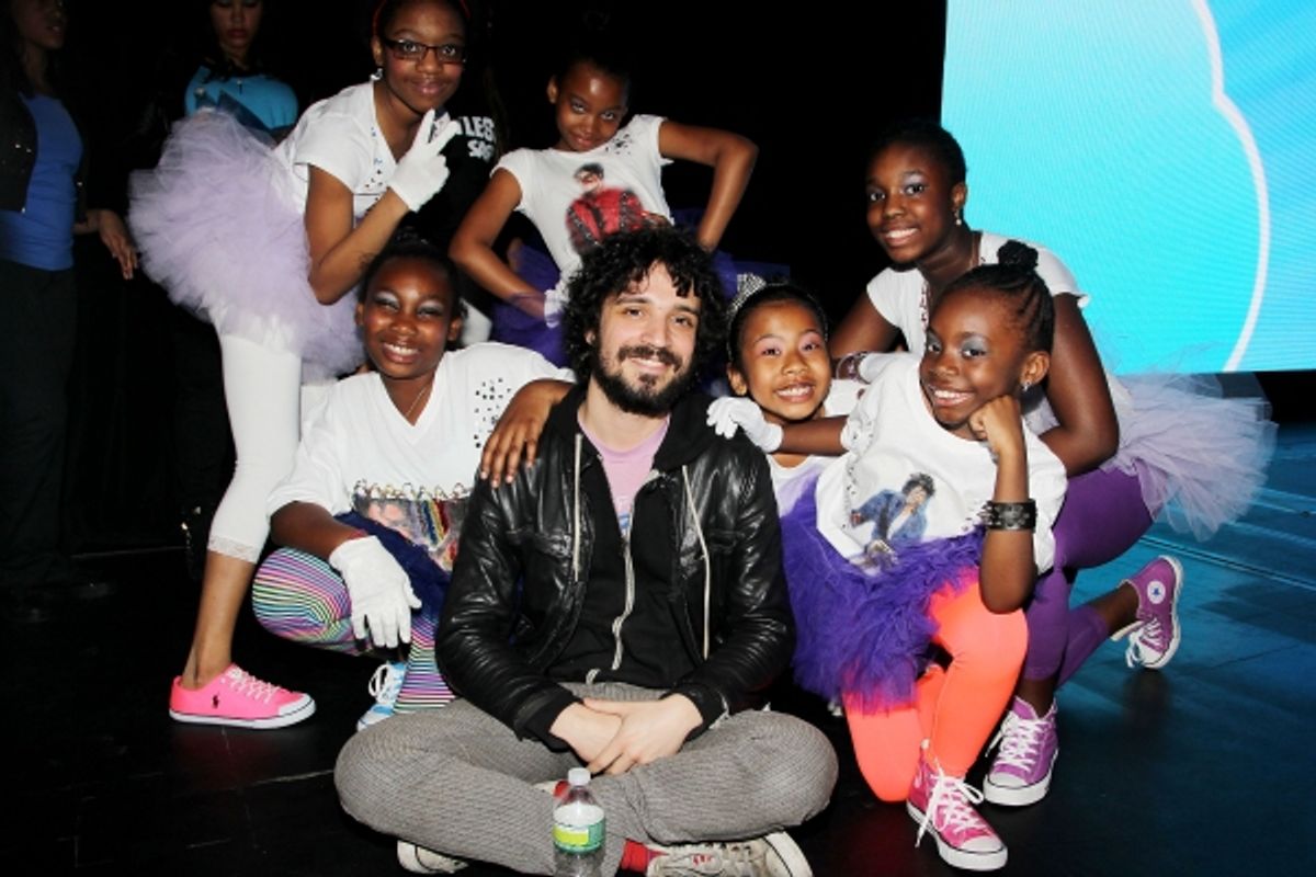Performers from 'Uniquely Made' of Children's Aid Society with drummer Fabrizio Moretti of The Strokes at 