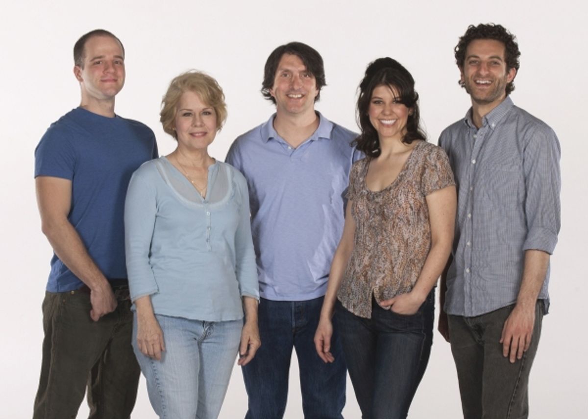 Director Hal Brooks (center) and the cast of Be a Good Little Widow: (from left) Kelsey Kurz, Christine Estabrook, Zoe Winters and Ben Graney. at 