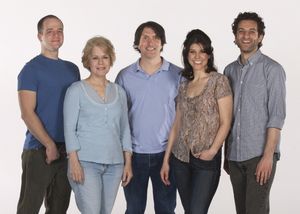 Director Hal Brooks (center) and the cast of Be a Good Little Widow: (from left) Kels Photo