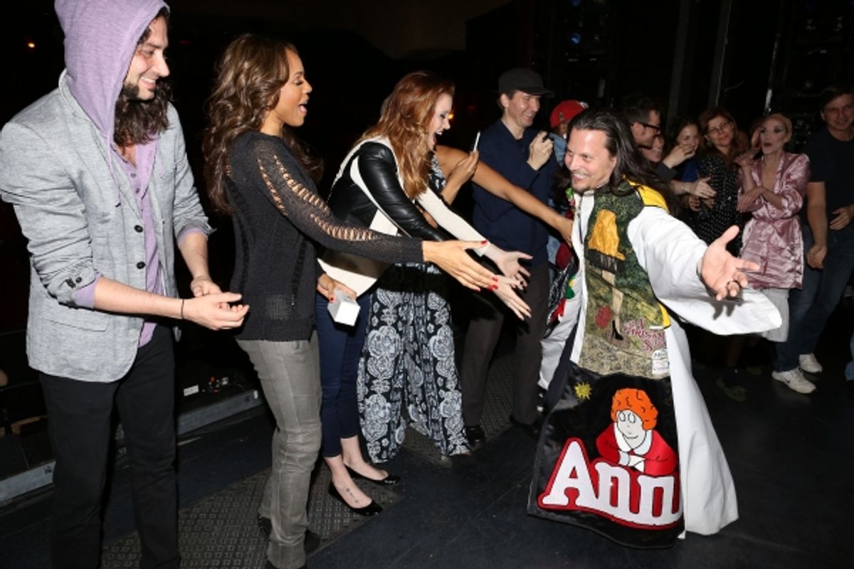 Jason Wooten with Constantine Maroulis, Deborah Cox, Courtney Markowitz & Emmy Raver-Lampman with cast at 