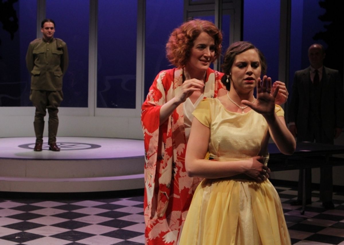 Zelda (Norah Long) reminisces about the night she (Kendall Anne Thompson, playing Young Zelda) became engaged to Scott (Bradley Beahen). at 