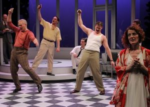 Zelda (Norah Long) looks back on the nights when Scott Fitzgerald (center, Bradley Be Photo