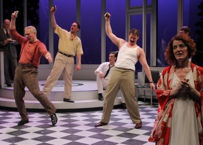 Zelda (Norah Long) looks back on the nights when Scott Fitzgerald (center, Bradley Be Photo