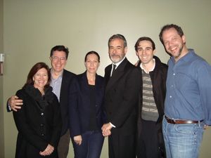 Evie Clobert, Stephen Colbert with cast members: Ilana Levine, Mark Nelson, Ari Brand, and playwright Aaron Posner @ BroadwayWorld Evie Clobert, Stephen Colbert with cast members: Ilana Levine, Mark Nelson, Ari Brand Photo