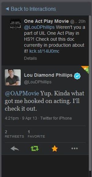Lou Diamond Phillips, best known for his portrayal of Ritchie Valens in LA BAMBA shows his support. @ BroadwayWorld Lou Diamond Phillips, best known for his portrayal of Ritchie Valens in LA BAMBA show Photo