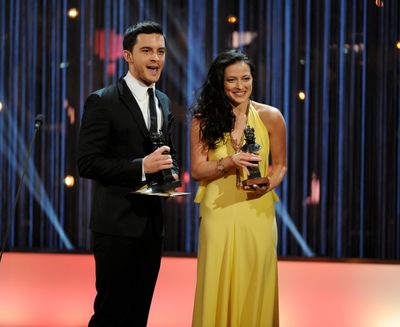 Presenters Jonathan Bailey and Lara Pulver Photo