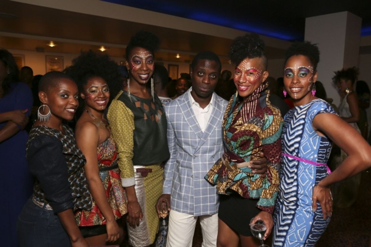 Former cast member Aimee Graham Wodobode poses with cast members India McGee, Lauren De Veaux, Adesola Osakalumi, Oneika Phillips and Kafi Pierre at 