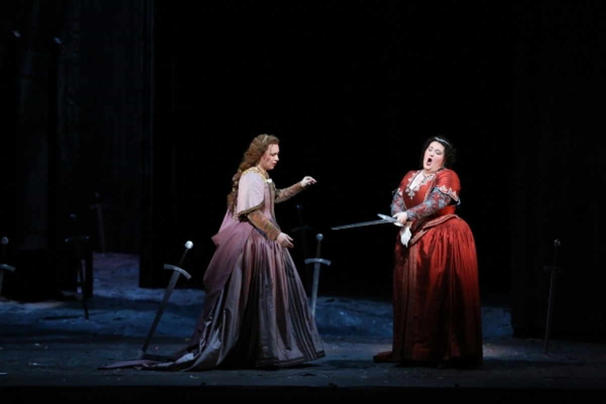Natalya Romaniw as Ines and Tamara Wilson as Leonora. at 