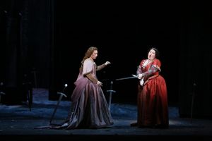 Natalya Romaniw as Ines and Tamara Wilson as Leonora. @ BroadwayWorld Natalya Romaniw as Ines and Tamara Wilson as Leonora. Photo