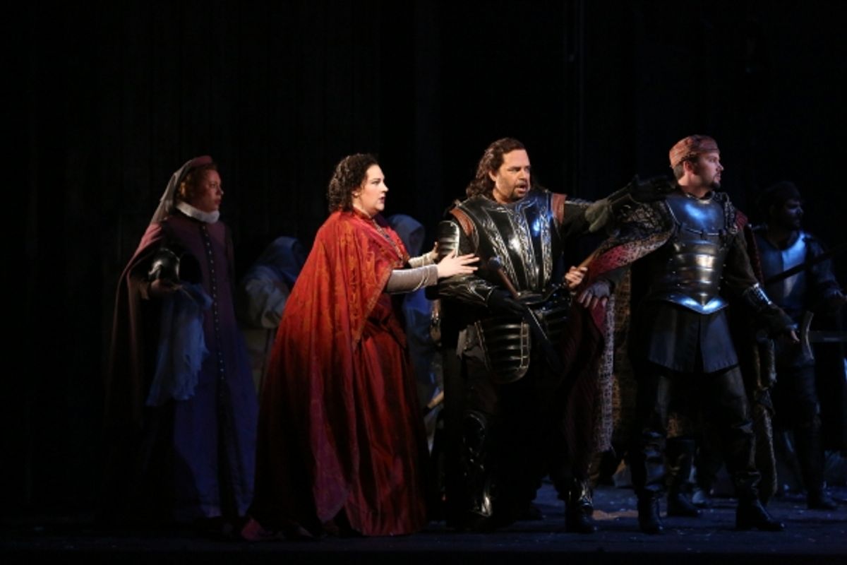 Tamara Wilson as Leonora and Marco Berti as Manrico. at 