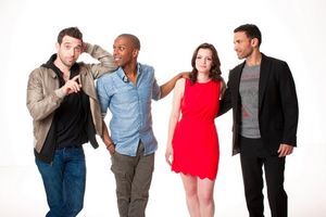 Matt Sax, Leslie Odom Jr., Jennifer Damiano, and Haaz Sleiman Photo