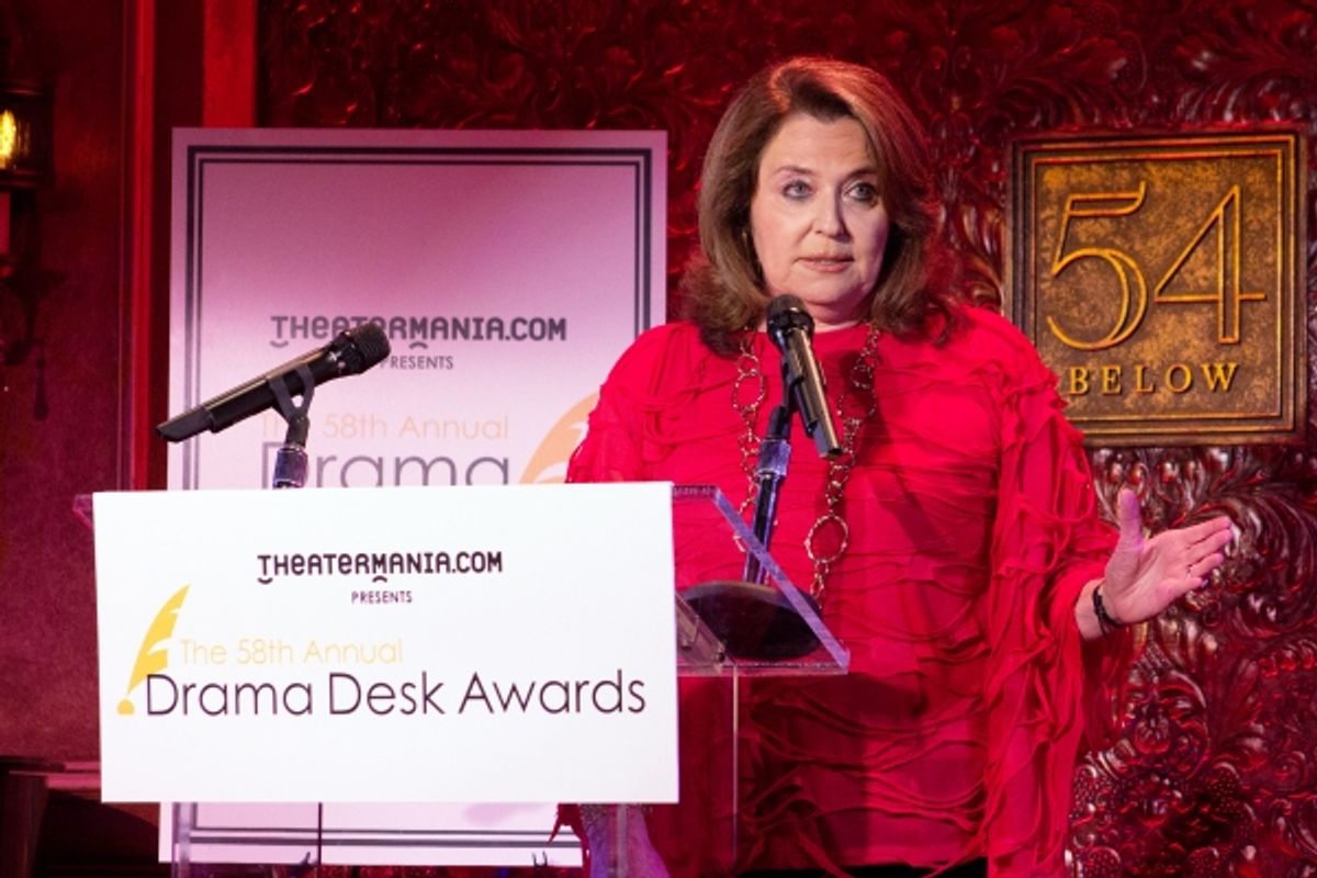 Randie Levine Miller at John Lloyd Young and Linda Lavin Announce 2013 Drama Desk Nominees
