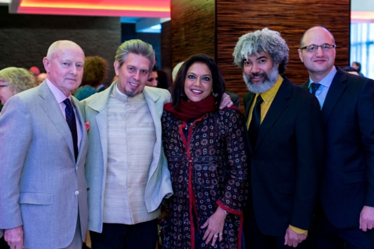 Honorees Michael Findlay, Elliot Goldenthal, Mira Nair, Fred Wilson and NYFA Executive Director Michael Royce at 