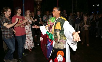 Stephanie Pope with Erik Alemus, Orion Griffiths, Molly Tynes & cast   Photo