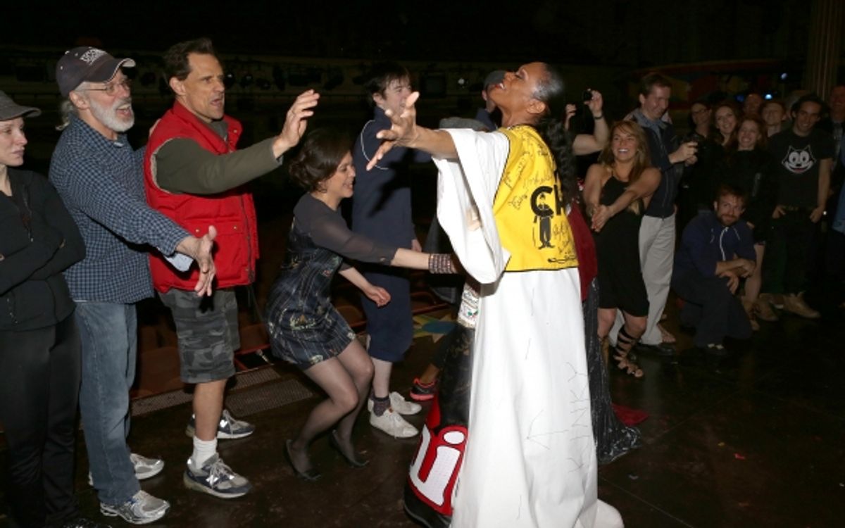 Stephanie Pope with Charlotte d'Amboise, Terrence Mann, Director Diane Paulus, Matthew James Thomas, Patina Miller & cast at 