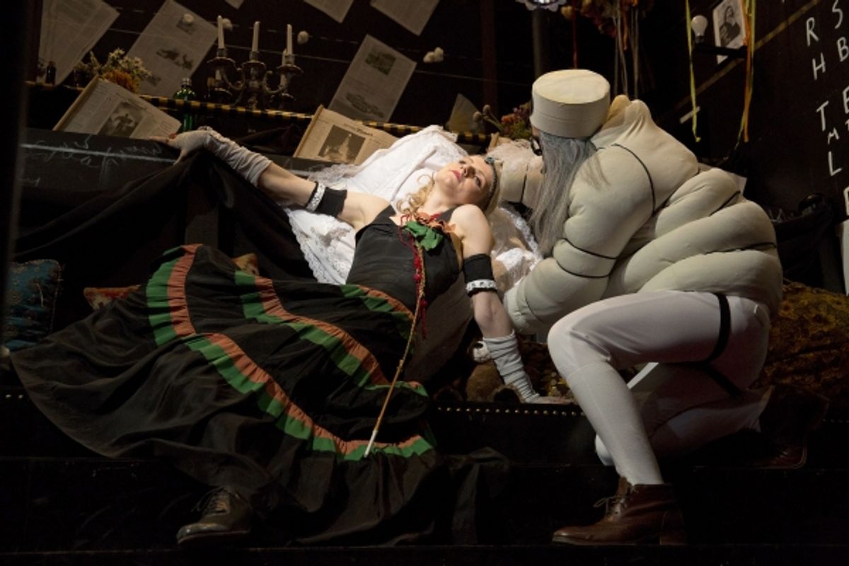 Alenka Kraigher and Nicolas NoreÃ�'Æ’Ã‚Â±a in Old-Fashioned Prostitutes (A True Romance), written, directed, and designed by Richard Foreman, running at The Public Theater at Astor Place April 30 through June 2. Photo Credit: Joan Marcus at 