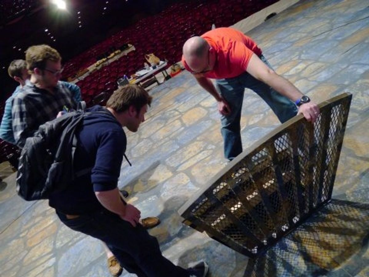 Jeff Williams (PSM) shows Eric Agle (Ensemble), Billy Hagee (Ensemble) and Chad Coudriet (Ensemble) where they'll go to be punished if they're late for 12 hour. Just kidding. Just the trap, folks. at 