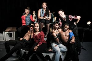 Front row: DeHaven Rogers, Gertrude Michel, Domonique Jarrett and Wellington Talkpa; back row: Amariss Etihw and Deena Jiles Shuaib, with Program Coordinator Jody Person. @ BroadwayWorld Front row: DeHaven Rogers, Gertrude Michel, Domonique Jarrett and Wellington Talkpa; Photo