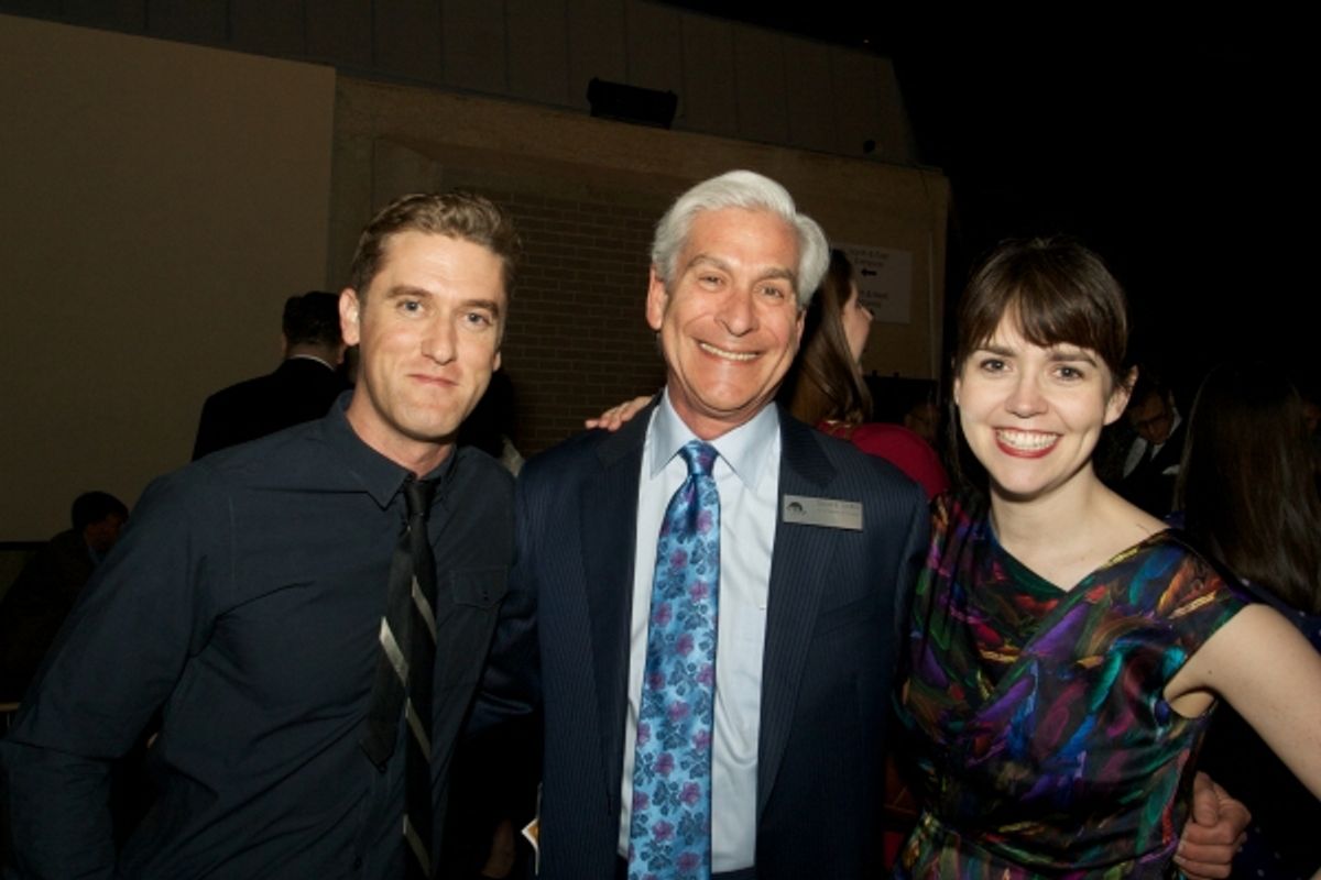 Cast members Scott Drummond and Emily Donahoe with board chair David Shiffrin (center) at 