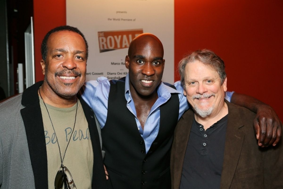 From left, cast member Robert Gossett, David St. Louis and Keith Szarabajka pose during the party for the opening night performance of 'The Royale' at Center Theatre Group's Kirk Douglas Theatre on Sunday, May 5, 2013, in Culver City, Calif. (Photo by Ry at 
