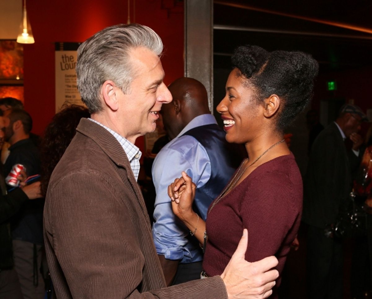 From left, CTG Artistic Director Michael Ritchie and cast member Diarra Oni Kilpatrick greet each other at the party for the opening night performance of 'The Royale' at Center Theatre Group's Kirk Douglas Theatre on Sunday, May 5, 2013, in Culver City,  at 