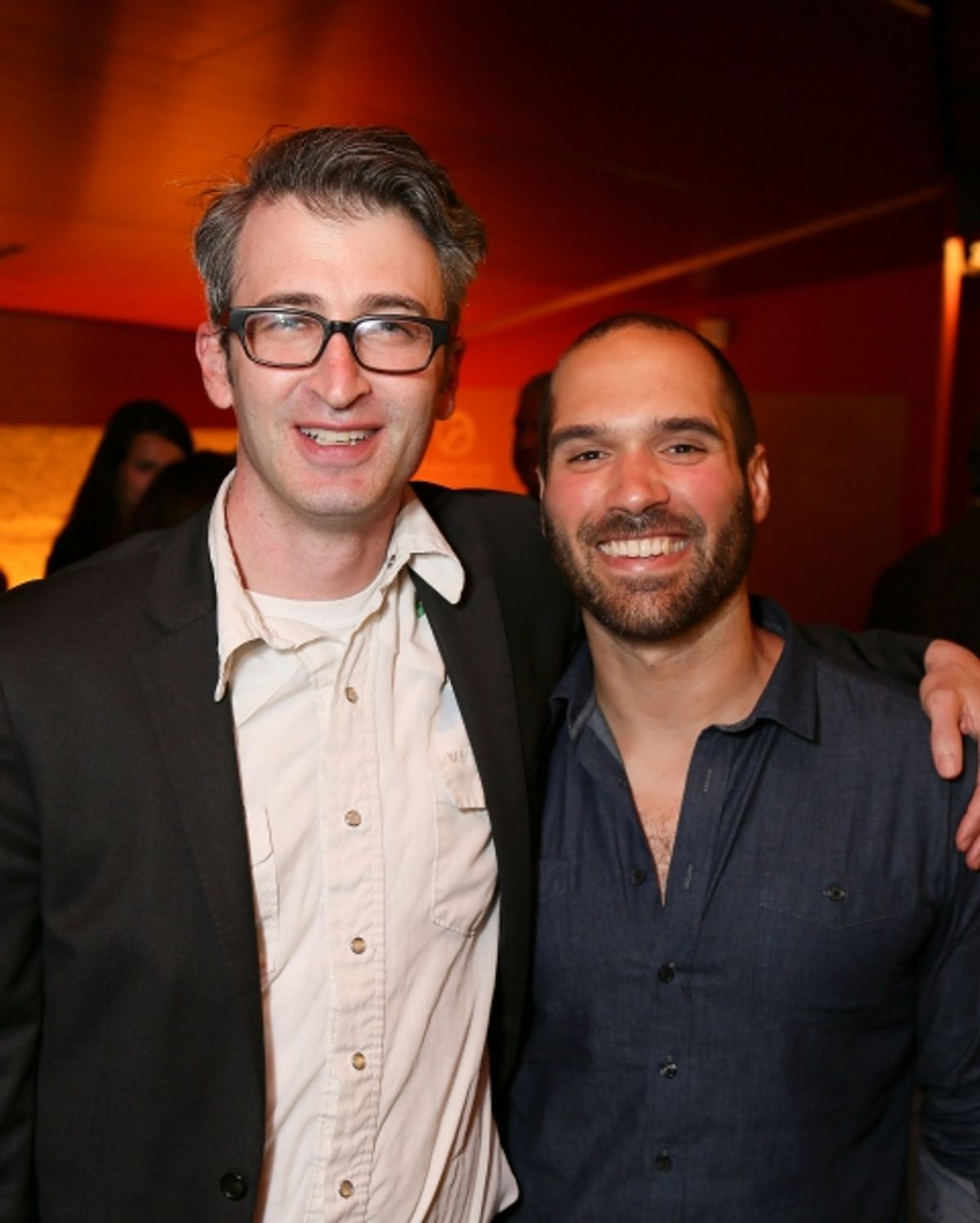 From left, Director Daniel Aukin and Playwright Marco Ramirez pose during the party for the opening night performance of 'The Royale' at Center Theatre Group's Kirk Douglas Theatre on Sunday, May 5, 2013, in Culver City, Calif. (Photo by Ryan Miller/Capt at 
