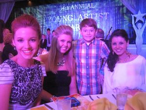 Jetset Getset singers pose with actor Cameron M. Brown ("Abraham Lincoln: Vampire Hunter"). Left to right: Avery Eliason, Tori Little, Cameron M. Brown and Sadie Loveland. @ BroadwayWorld Jetset Getset singers pose with actor Cameron M. Brown ("Abraham Lincoln: Vampire Hun Photo